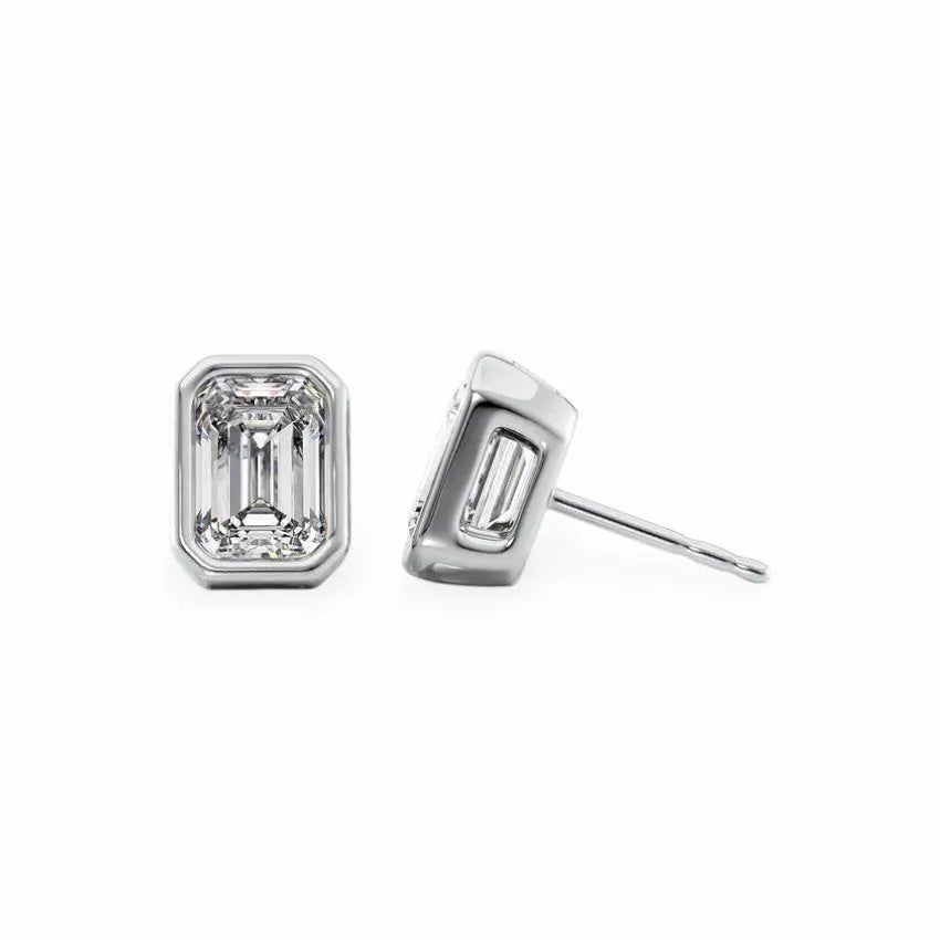 Bezel Stud Earrings Set With Emerald Lab Diamonds Earrings