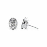 Bezel Stud Earrings Set With Oval Lab Diamonds Earrings