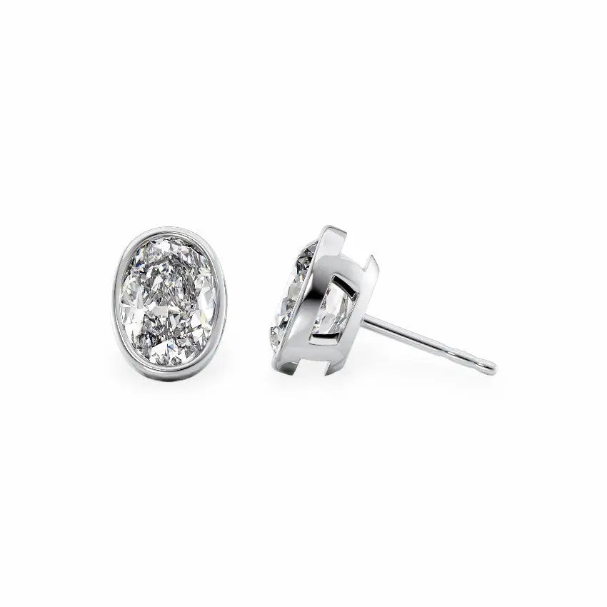 Bezel Stud Earrings Set With Oval Lab Diamonds Earrings