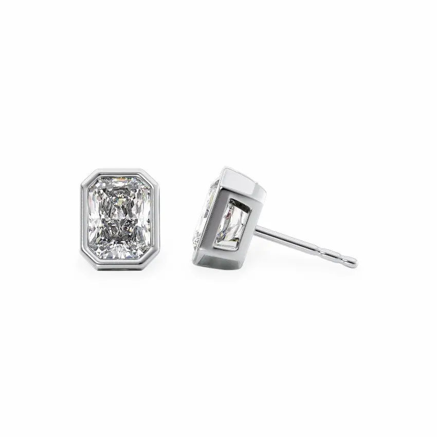 Bezel Stud Earrings Set With Radiant Lab Diamonds Earrings