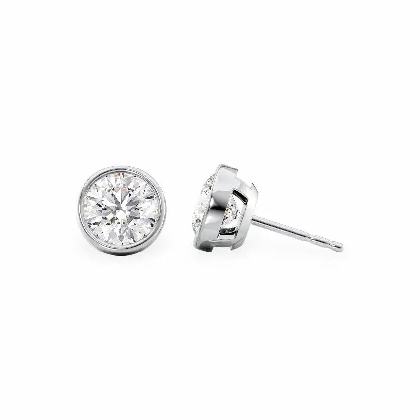 Bezel Stud Earrings Set With Round Lab Diamonds Earrings