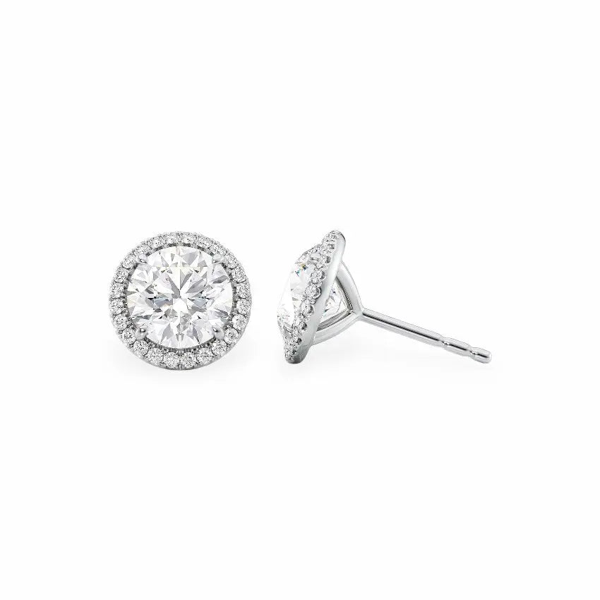 Halo Stud Earrings Set With Round Lab Diamonds Earrings