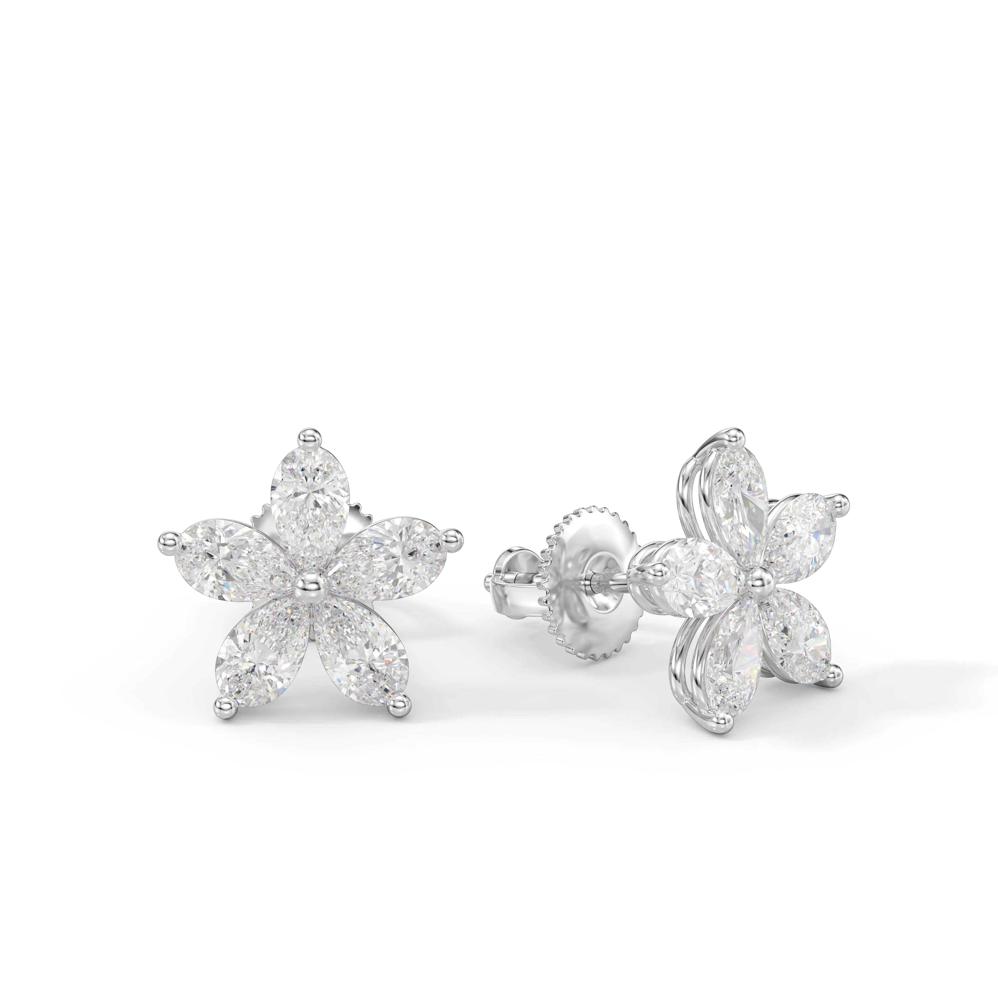 Pear-Shaped Moissanite Flower Stud Earrings Ready To Ship