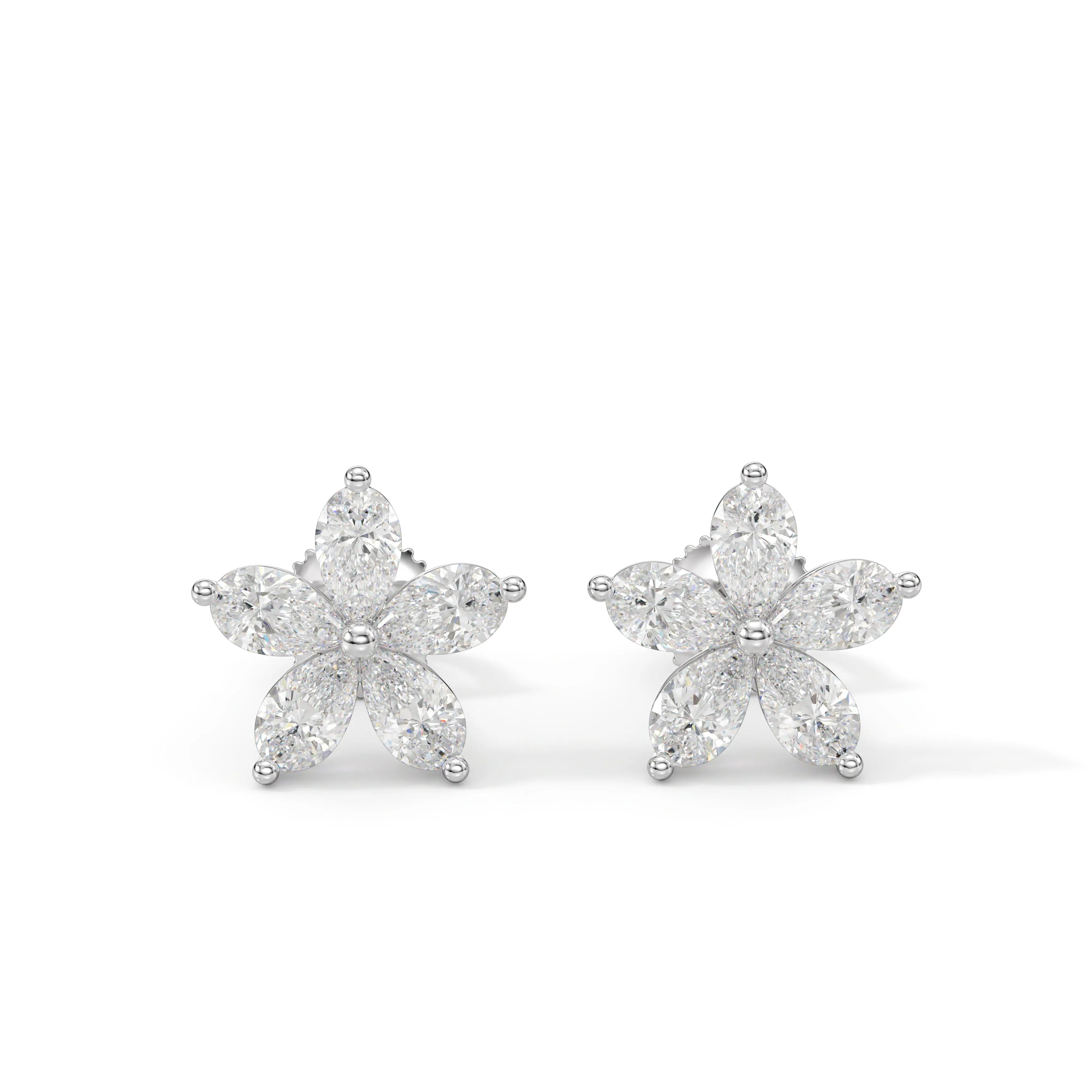 Pear-Shaped Moissanite Flower Stud Earrings Ready To Ship