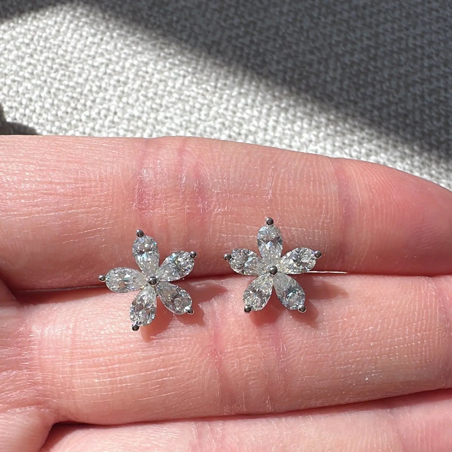 Pear-Shaped Moissanite Flower Stud Earrings Ready To Ship