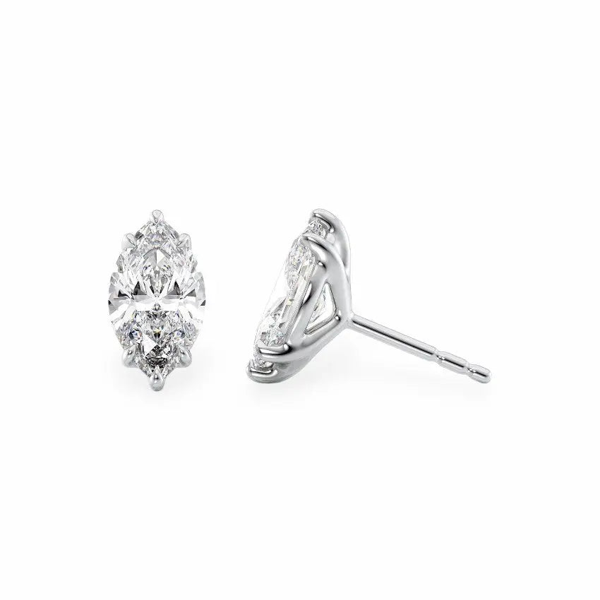 Stud Earrings Set With Marquise Lab Diamonds Earrings