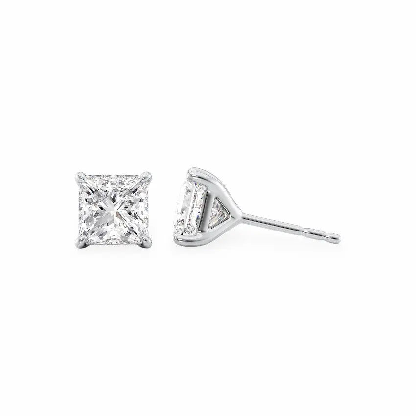 Stud Earrings Set With Princess Lab Diamonds Earrings