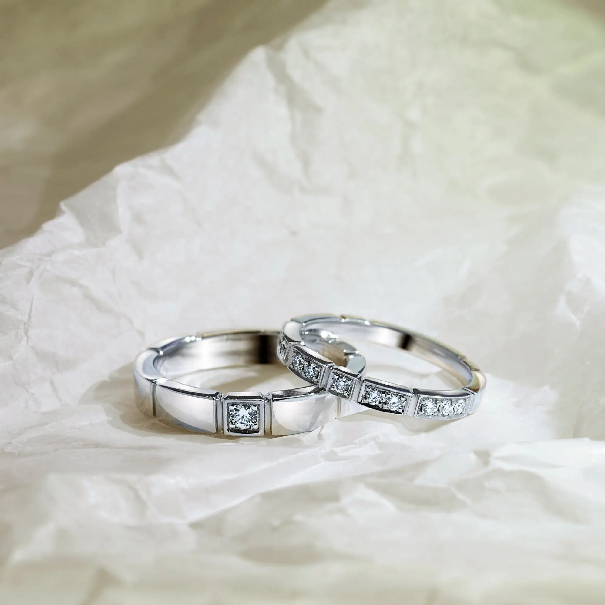 The Block Pattern Diamond Band Men's Wedding Bands