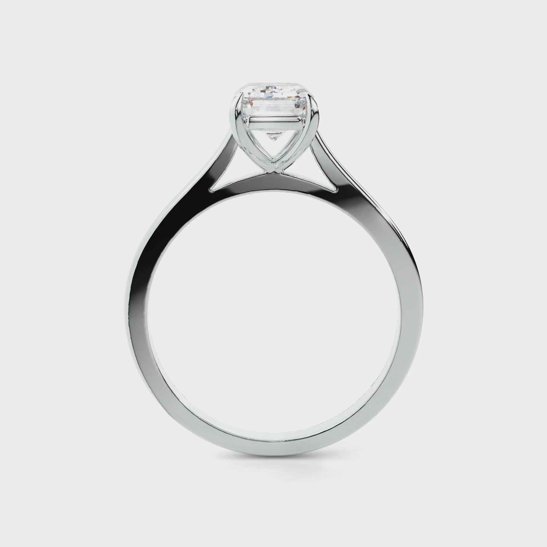 Render Video of Cathedral Solitaire Emerald Engagement Ring in White Gold